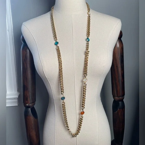 Vintage Chain Bezel Necklace YSL Style.